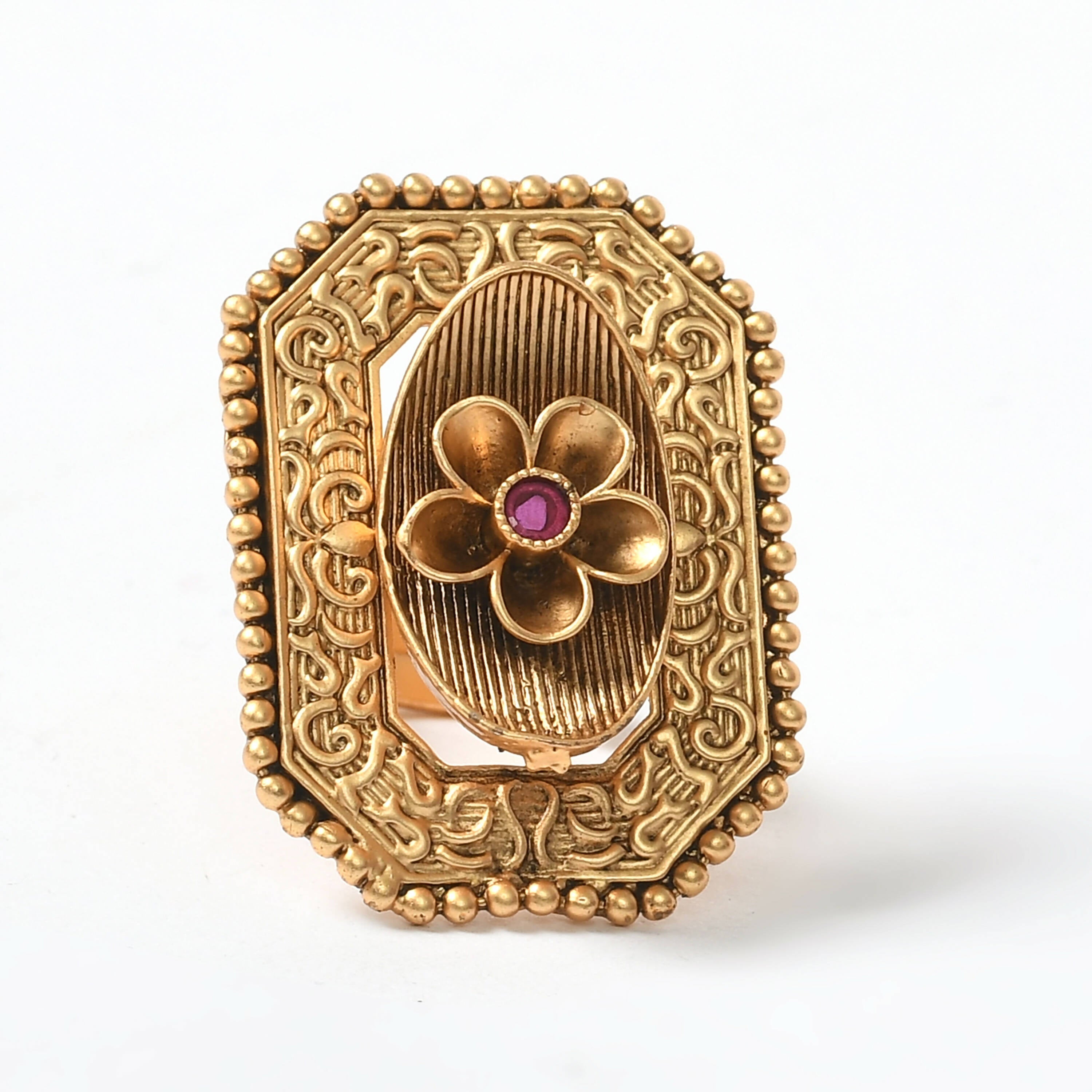 Mominos Fashion Joharkamal Gold-Plated Stone Studded Adjustable Finger Ring - Design 018 - Distacart