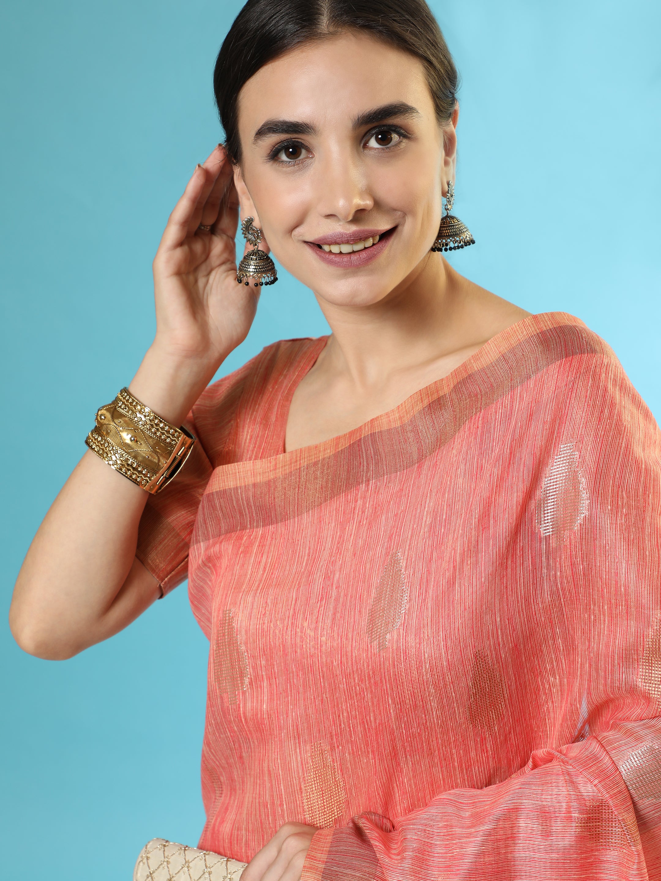 Vishnu Weaves Women's Orange Handloom Silk Zari Woven Saree with Blouse - Distacart