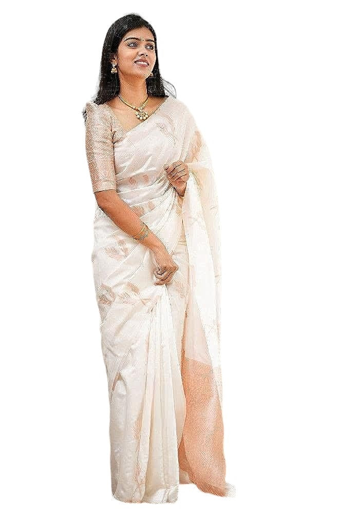 Vamika Weaving Banarasi Jacquard white Kanjivaram Saree - Distacart