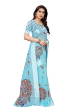 Thumbnail for Vamika Linen Satin Border Sky Blue Bollywood Style Saree - Distacart