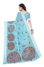 Thumbnail for Vamika Linen Satin Border Sky Blue Bollywood Style Saree - Distacart