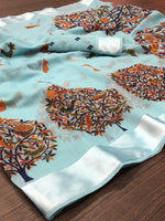Thumbnail for Vamika Linen Satin Border Sky Blue Bollywood Style Saree - Distacart