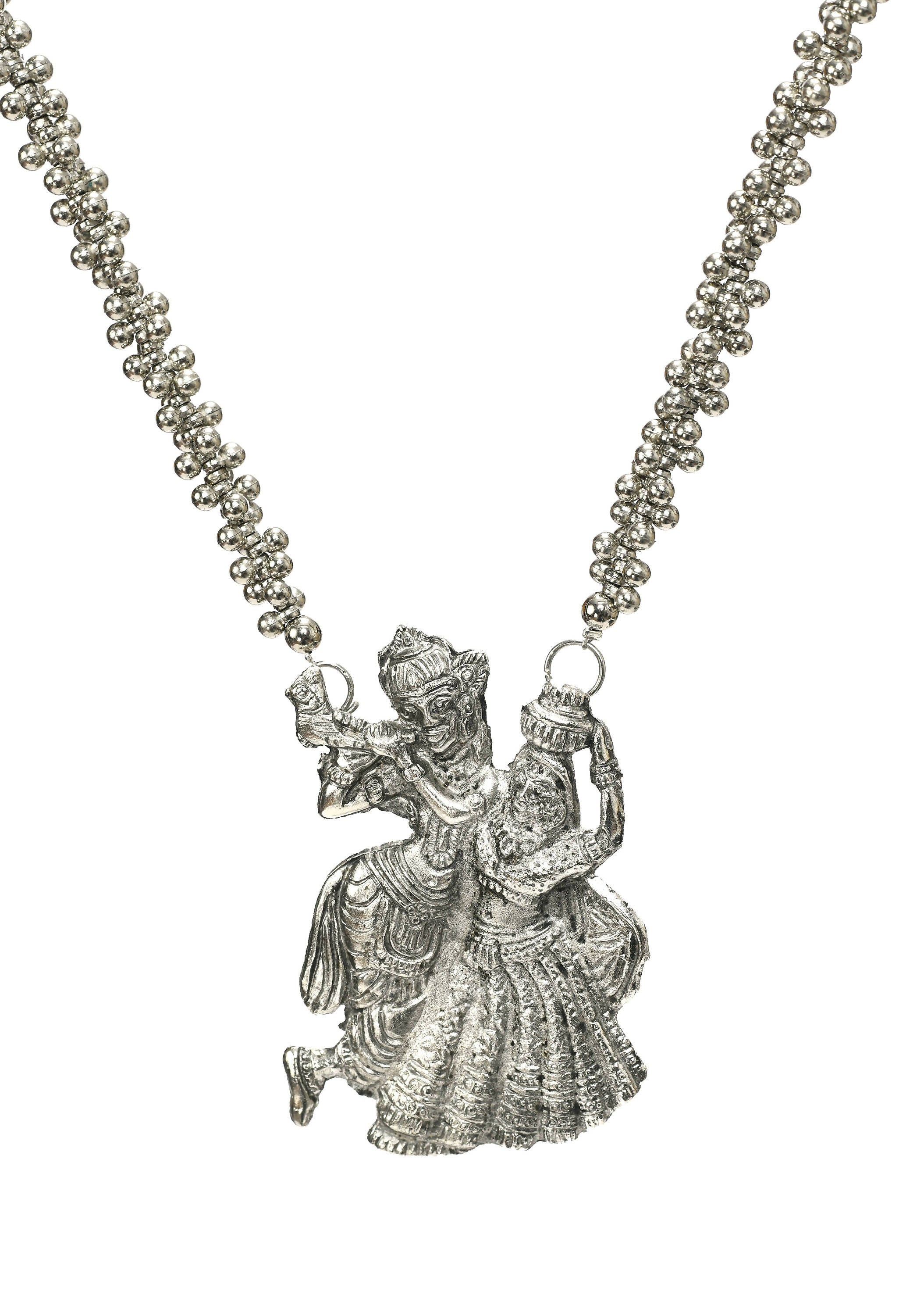 Mominos Fashion Johar Kamal Oxidised Silver-Plated Brass Finish Radha Kishan Long Necklace For Women - Distacart