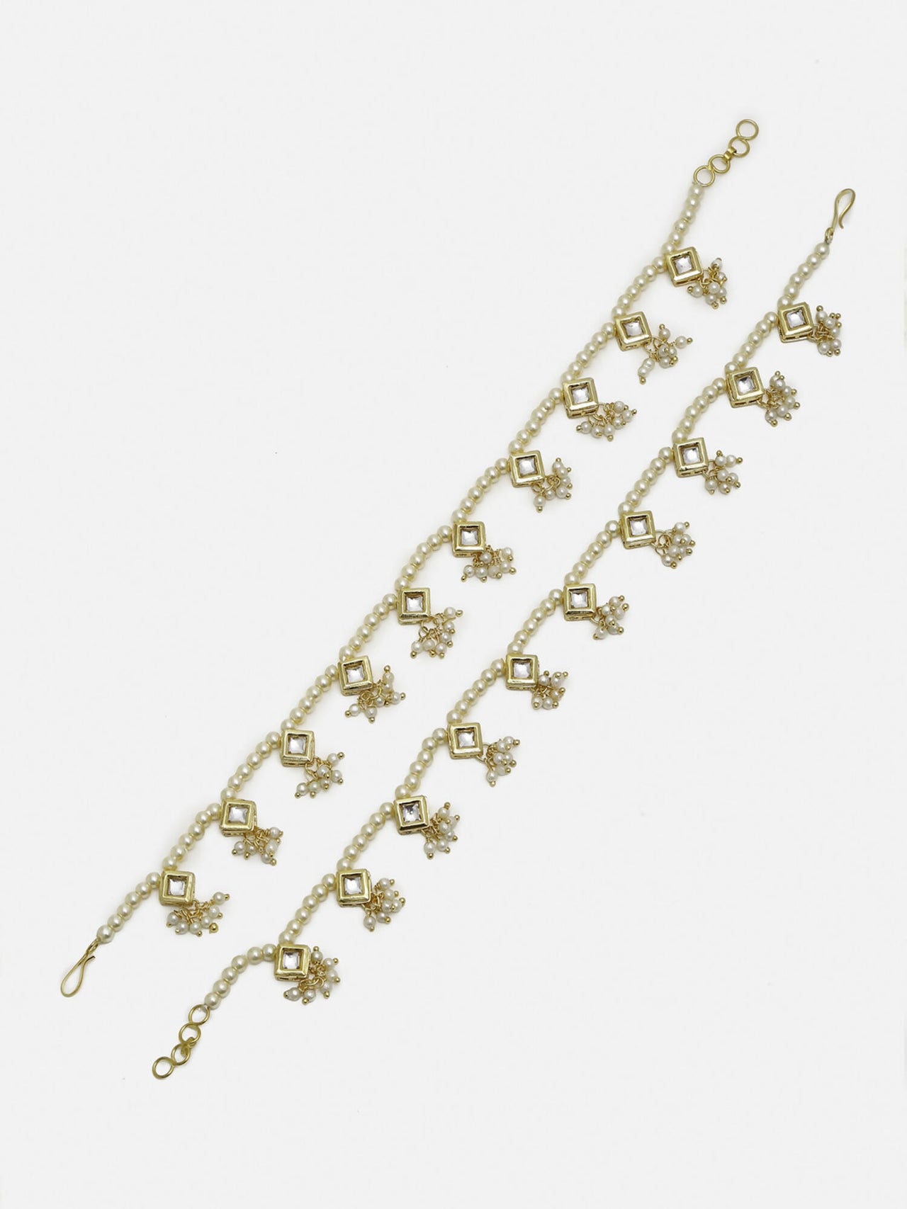 White Gold-Toned Plated Kundan Anklets Set Of 2 - Ruby Raang - Distacart