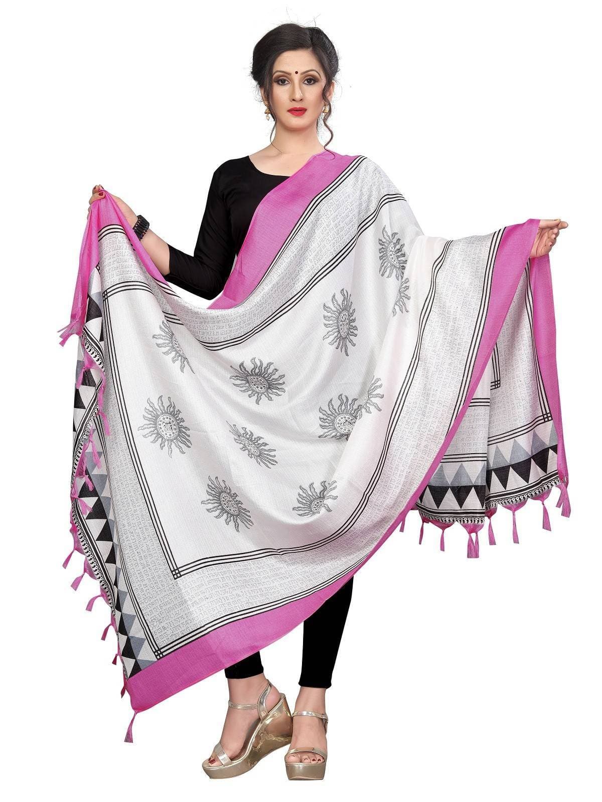 Vamika Pink-White Printed Khadi Bhagalpuri Dupatta