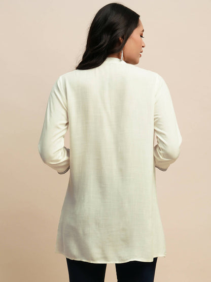 White Rayon Embroidered Top - Tarini - Distacart