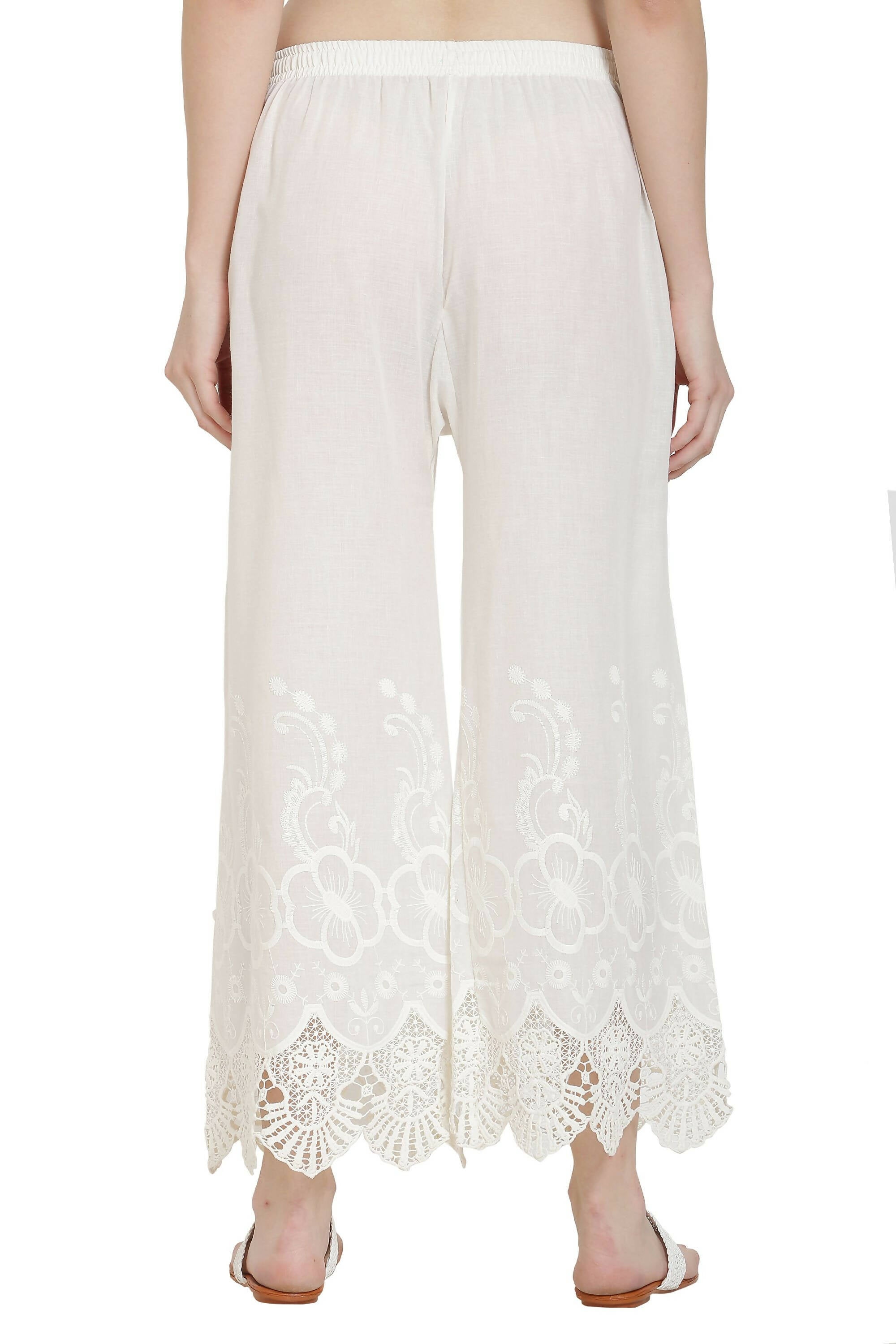 PAVONINE White Color Chikankari Lace Scalloped Hem Cotton Fabric Sharara - Distacart