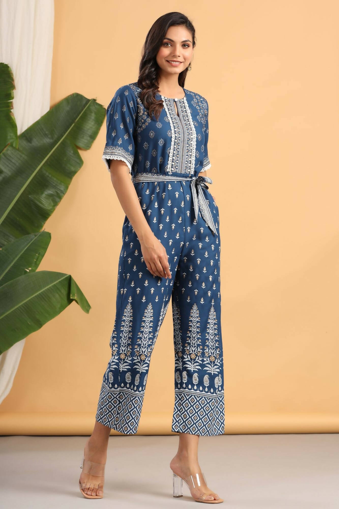 Juniper Women Indigo Rayon Printed Straight Jumpsuit - Distacart