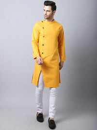 Thumbnail for Even Apparels Yellow Pure Cotton Sherwani Kurta With Asymetrical Cut - Distacart