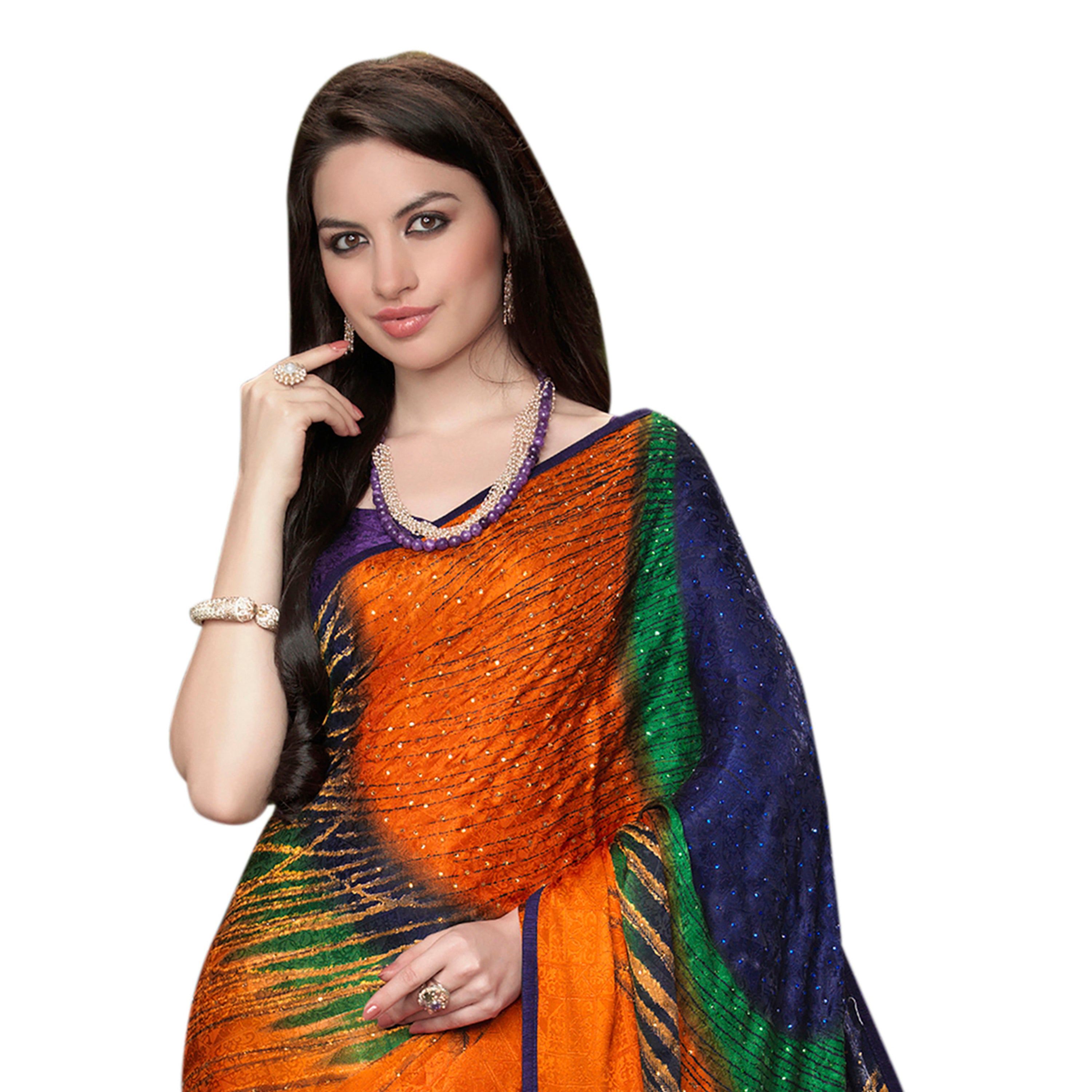 Vamika Multi Color Desinger China Chifon With Piping And Lace Saree - Distacart