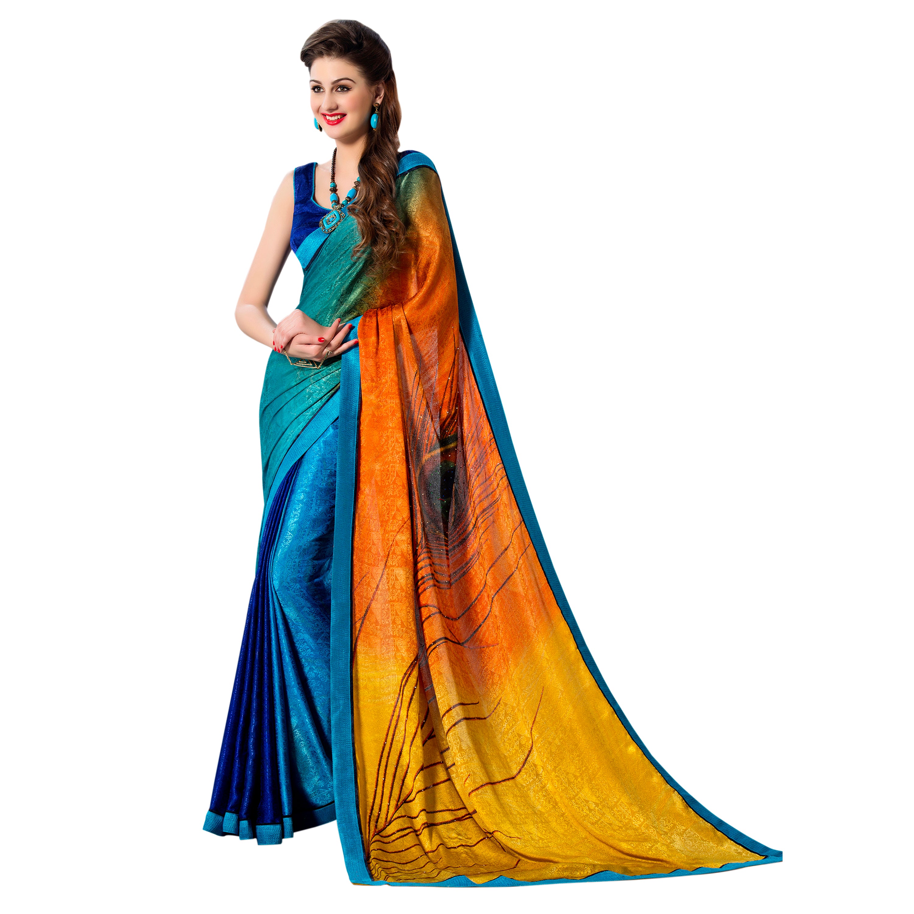 Vamika Multi Color Desinger China Chifon With Piping And Lace Saree - Distacart