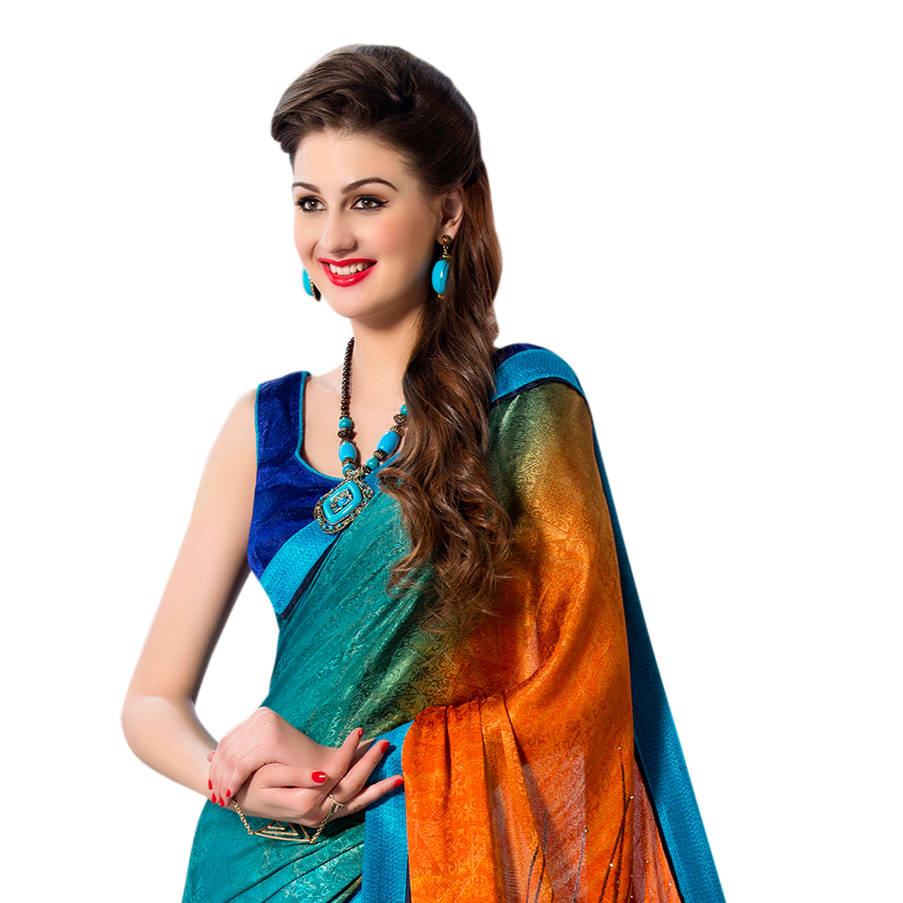 Vamika Multi Color Desinger China Chifon With Piping And Lace Saree - Distacart