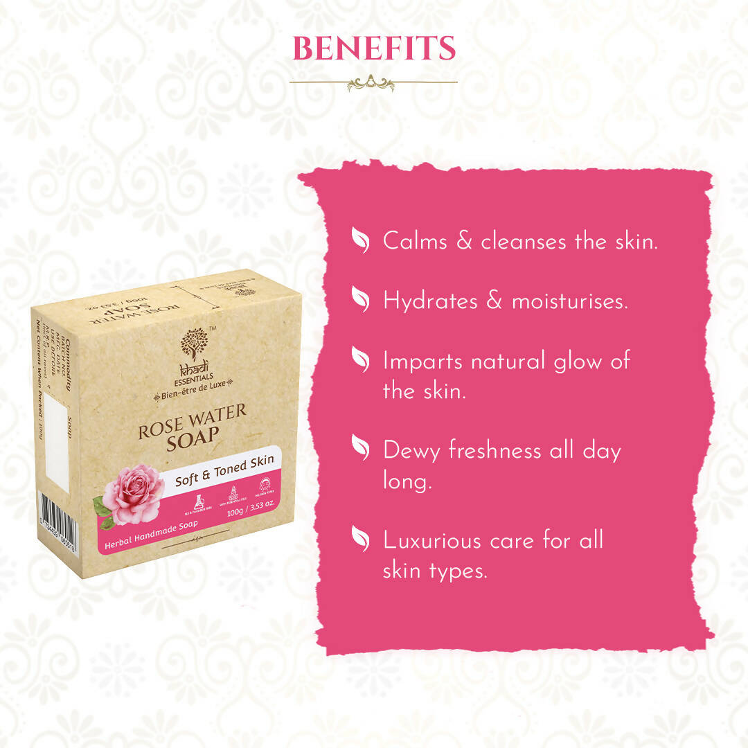 Khadi Essentials Rose Water Handmade Herbal Soap - Distacart