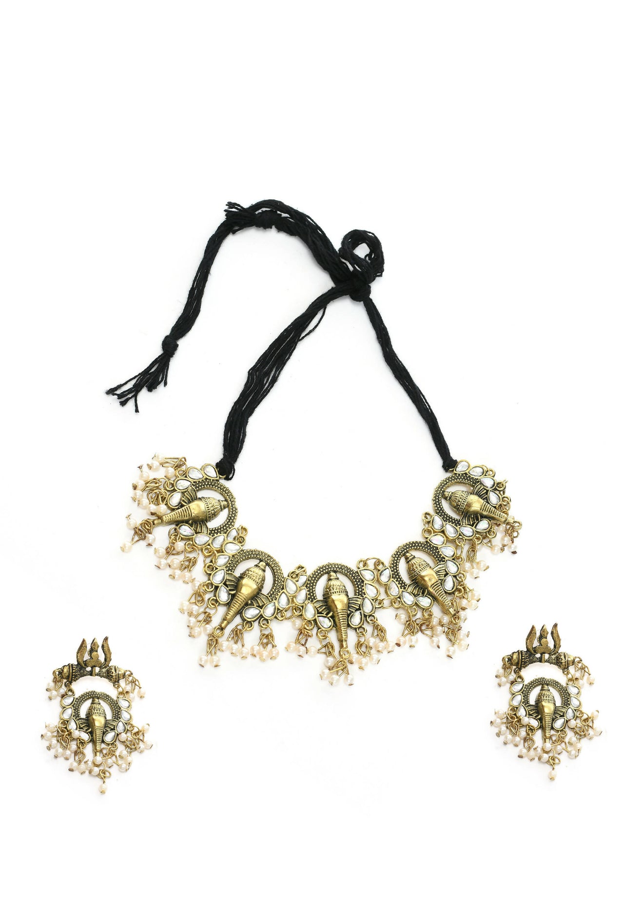 Mominos Fashion Johar Kamal Oxidised Gold-Plated Ganesha Design Necklace Choker Set - Distacart