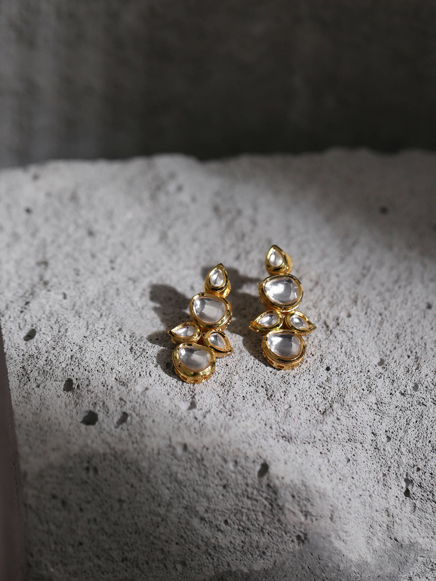 White Gold-Toned Contemporary Gold-Plated Drops Earrings - Ruby Raang - Distacart