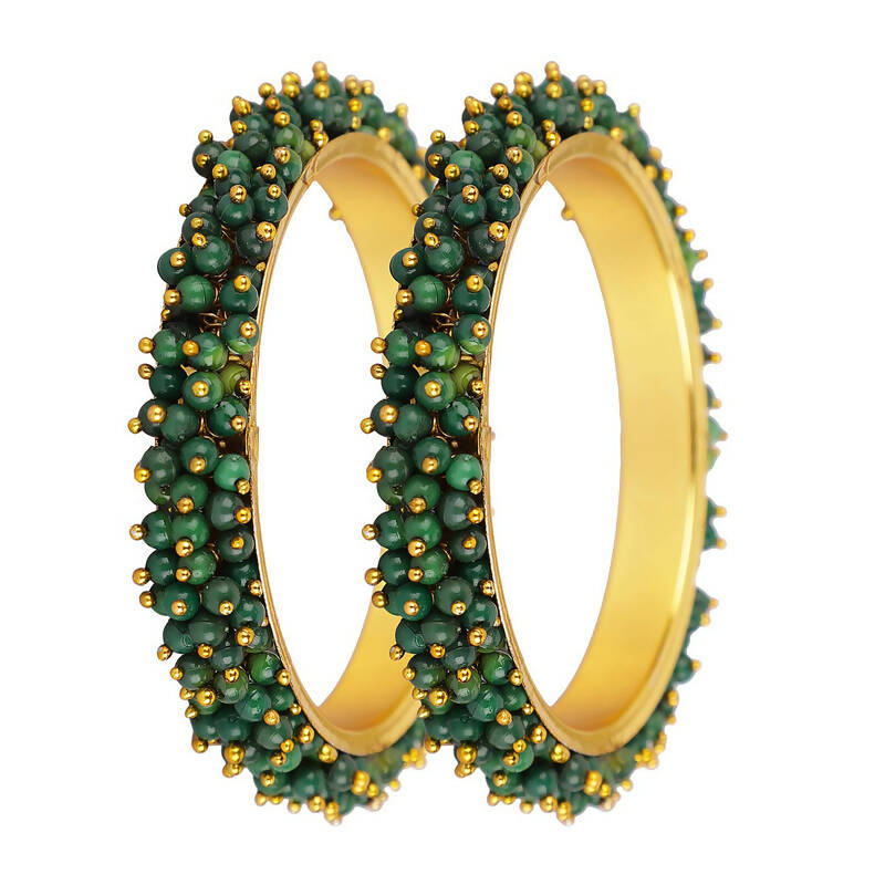 Mominos Fashion Joharkamal Gold-Plated Green Beads Work Bangles - Distacart