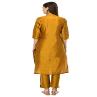 Thumbnail for Lagi Women's Mustard Poly silk Straight Embroidred Kurta Pant (RO116C)