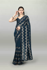 Thumbnail for Malishka Women's Designer Georgette Sequence Embroidery Work Saree With Blouse Piece - Petrol - Distacart
