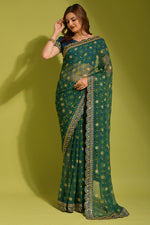 Thumbnail for Malishka Women's Rama Georgette Chiffon Floral Print Saree With Blouse Piece - Distacart