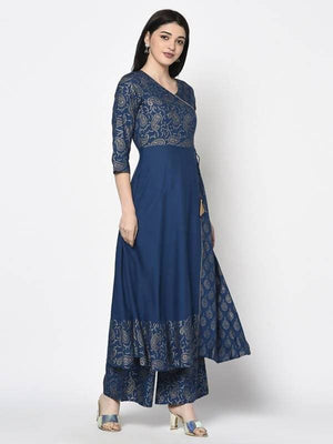Aniyah Rayon Blue Color Foil Print Angrakha Anarkali Kurta (AN-208K)