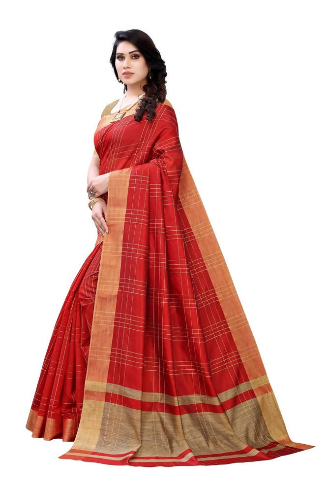 Vamika Red Cotton Silk Weaving Saree (Anaya Red)