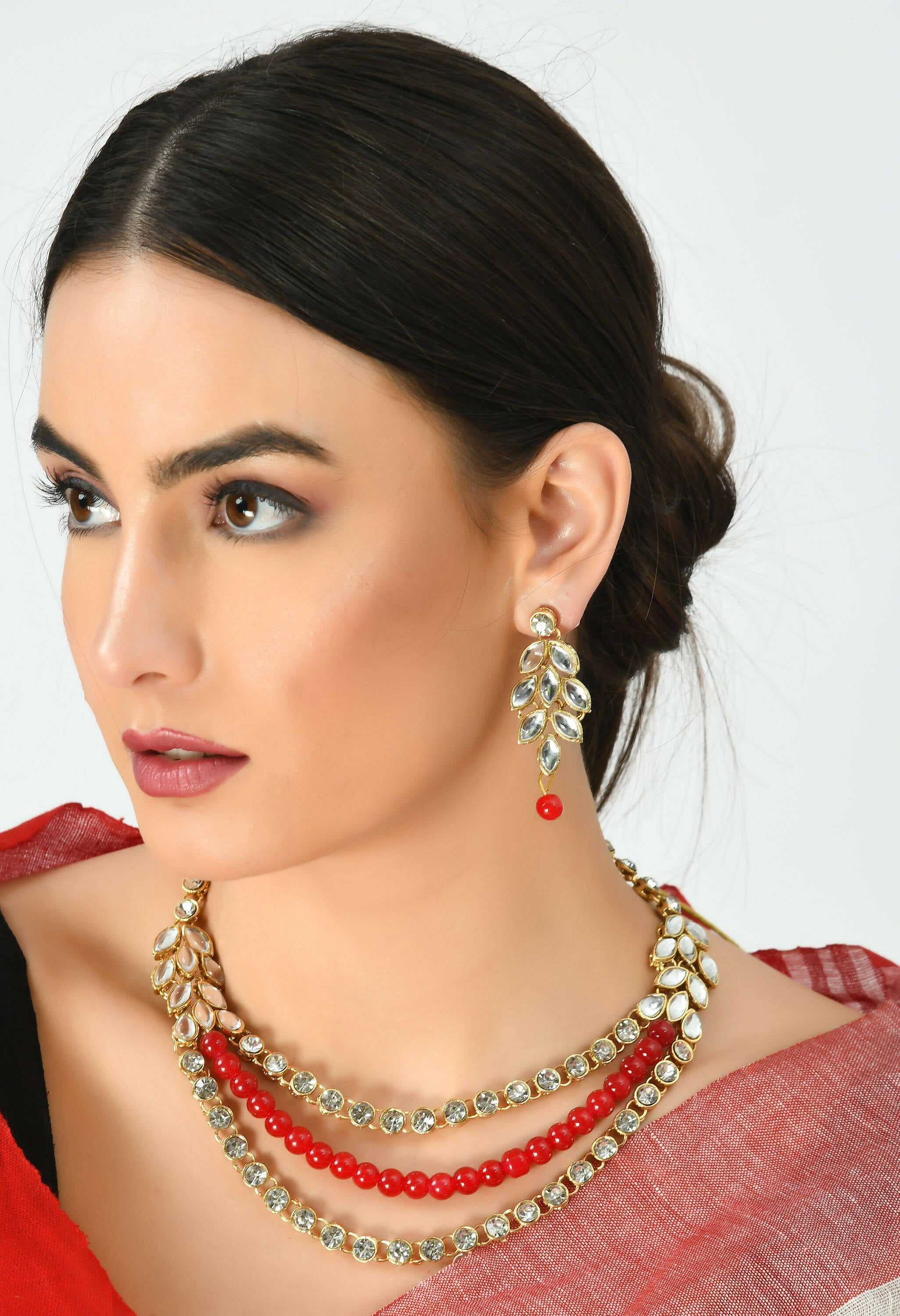 Mominos Fashion Johar Kamal Handicraft Finish White & Red Pearls Choker For Women (White/Red) - Distacart