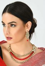 Thumbnail for Mominos Fashion Johar Kamal Handicraft Finish White & Red Pearls Choker For Women (White/Red) - Distacart