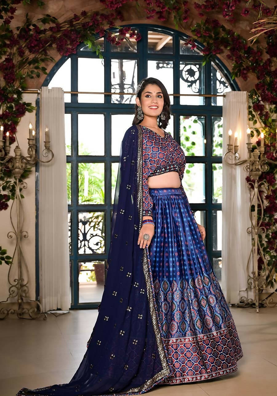 Women's Wedding Traditional Blue Dull Satin Lehenga Choli - Kaushlya - Distacart