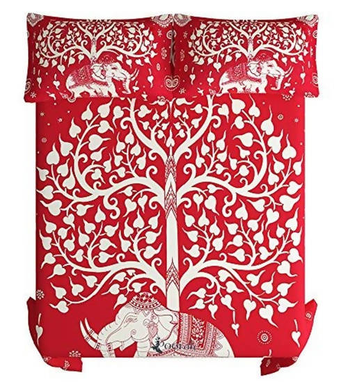 Vamika Printed Cotton Red Color Bedsheet With Pillow Covers (LEOC_SKHTY_RED) - Distacart