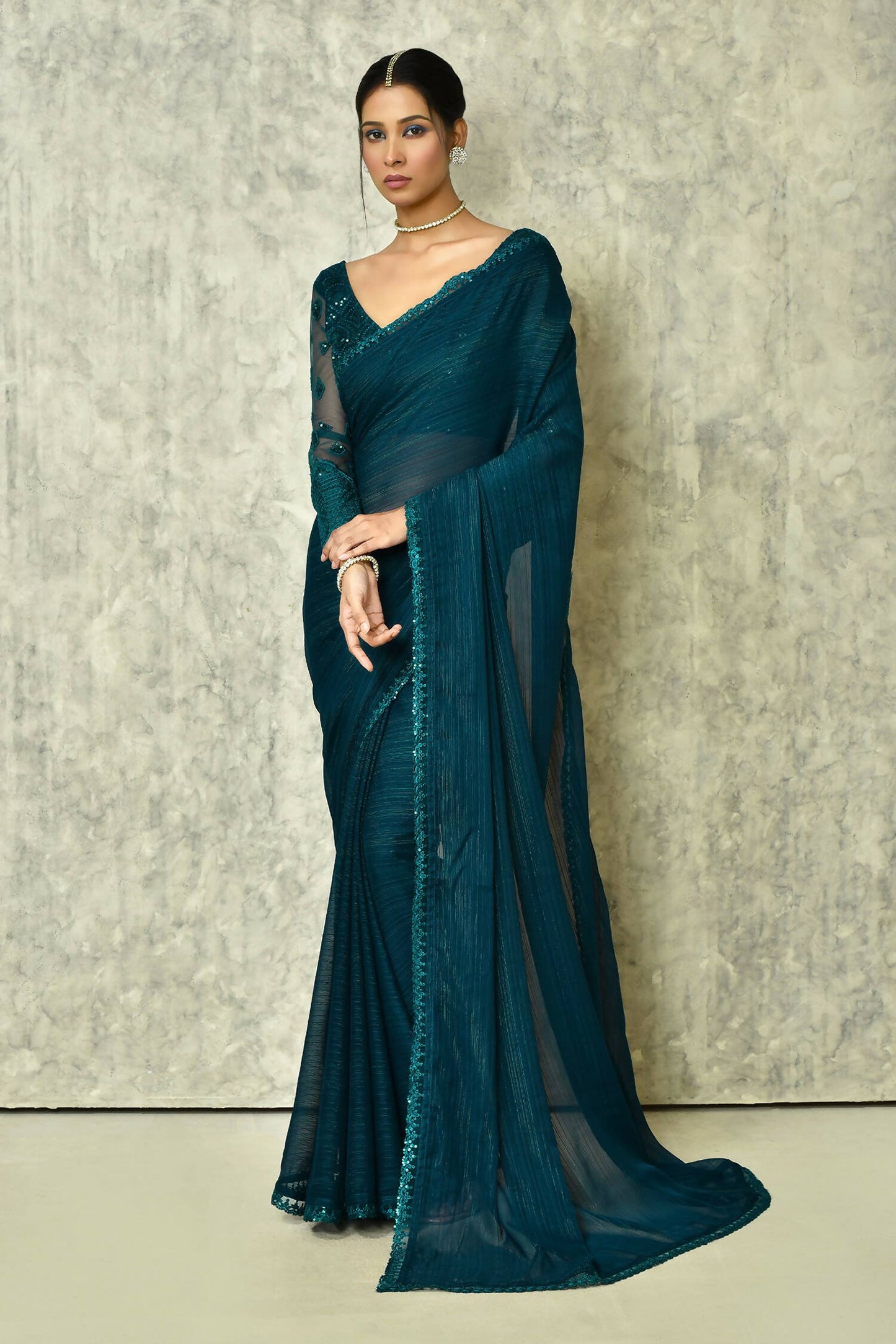 Teal Silk Solid Saree With Blouse Piece - Purvi - Distacart