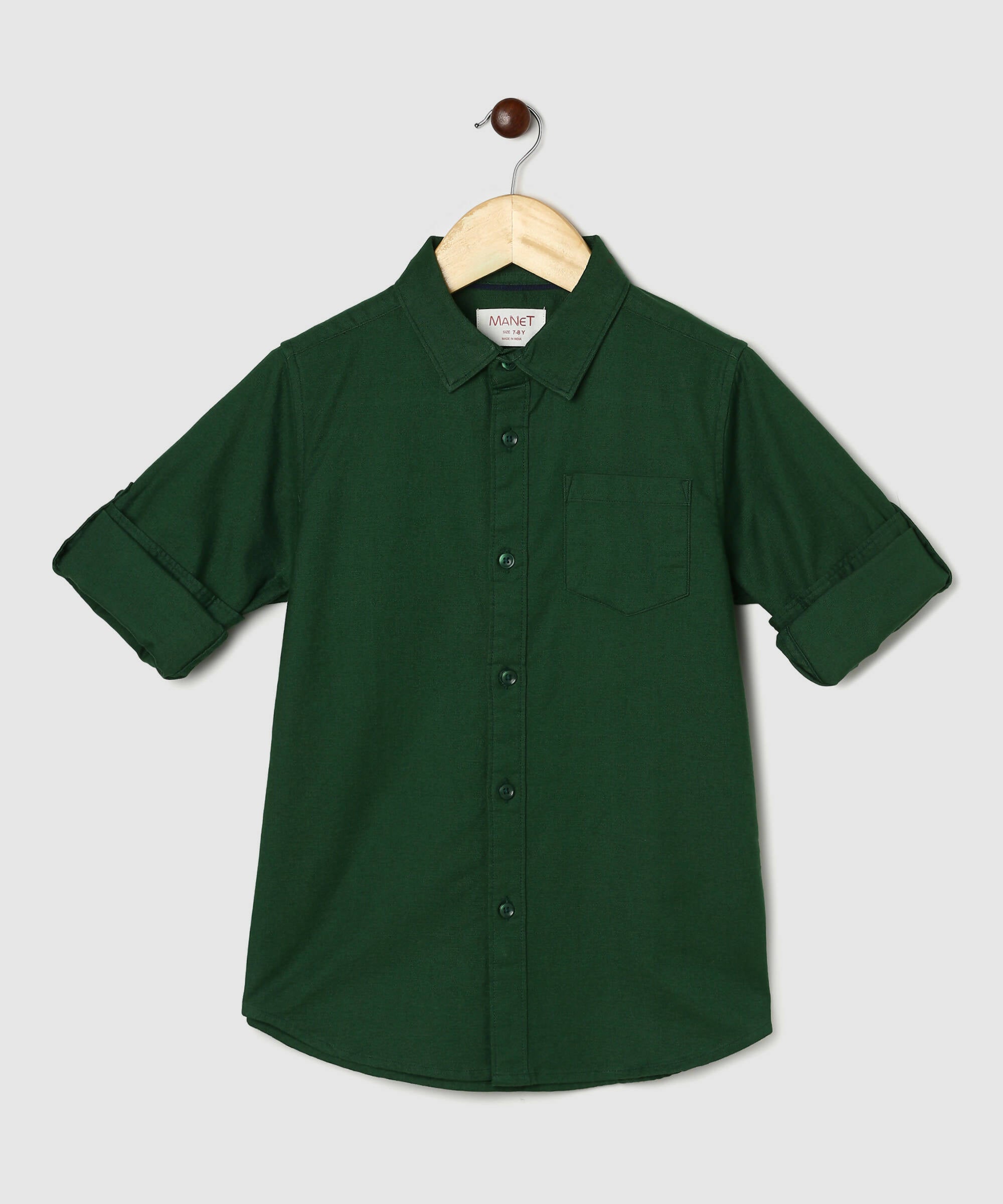 Manet Boys Full Sleeves Solid Shirt - Green - Distacart