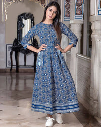 Thumbnail for Partywear Designer Steel Blue Pure Maslin Gown - Anbazaar - Distacart