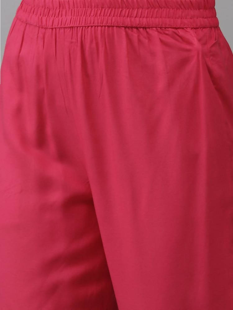 Yufta Women Pink Solid Kurta with Trouser & With Dupatta