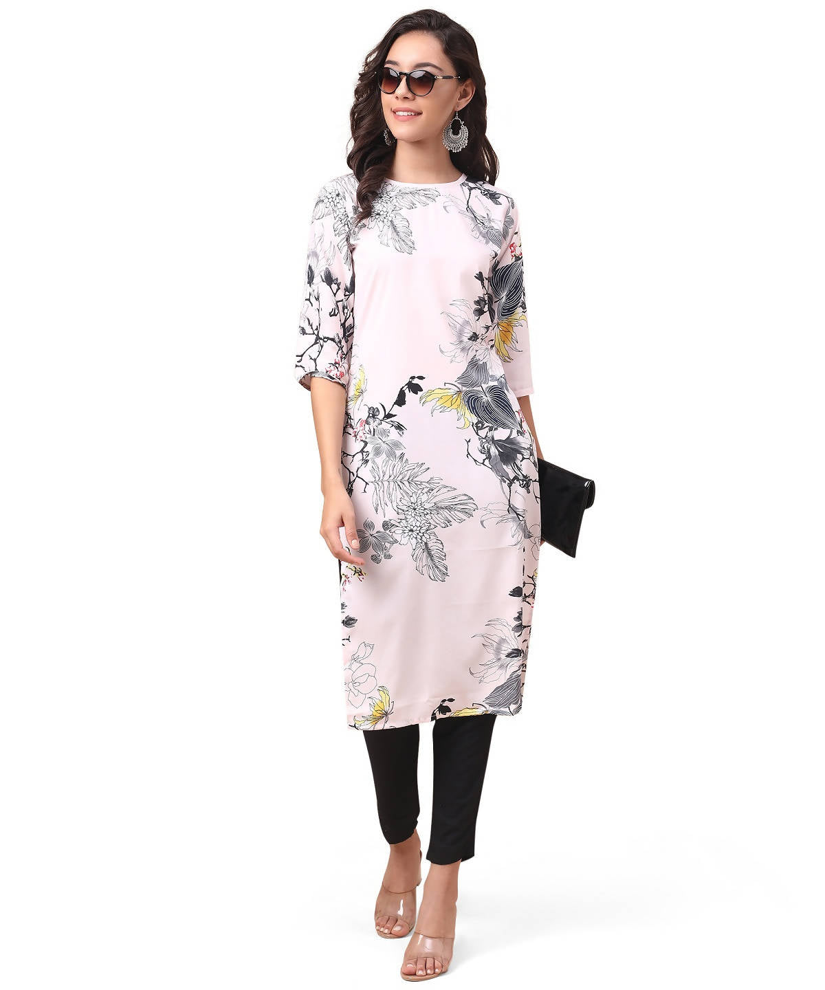 Vamika Cream French Crepe Printed Party Wear/Casual Wear Kurti - Distacart