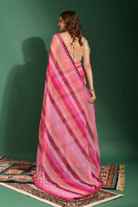 Thumbnail for Malishka Women's Pink Laheriya Printed, Zari Work & Lace Boarder Chiffon Saree With Unstitched Blouse - Distacart