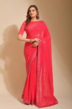 Thumbnail for Malishka Women's Pink Georgette Sequence Embroidery Bollywood Saree With Blouse Piece - Distacart