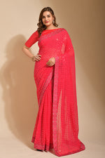 Thumbnail for Malishka Women's Pink Georgette Sequence Embroidery Bollywood Saree With Blouse Piece - Distacart