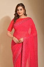 Thumbnail for Malishka Women's Pink Georgette Sequence Embroidery Bollywood Saree With Blouse Piece - Distacart