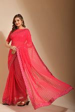 Thumbnail for Malishka Women's Pink Georgette Sequence Embroidery Bollywood Saree With Blouse Piece - Distacart