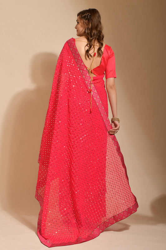 Malishka Women's Pink Georgette Sequence Embroidery Bollywood Saree With Blouse Piece - Distacart