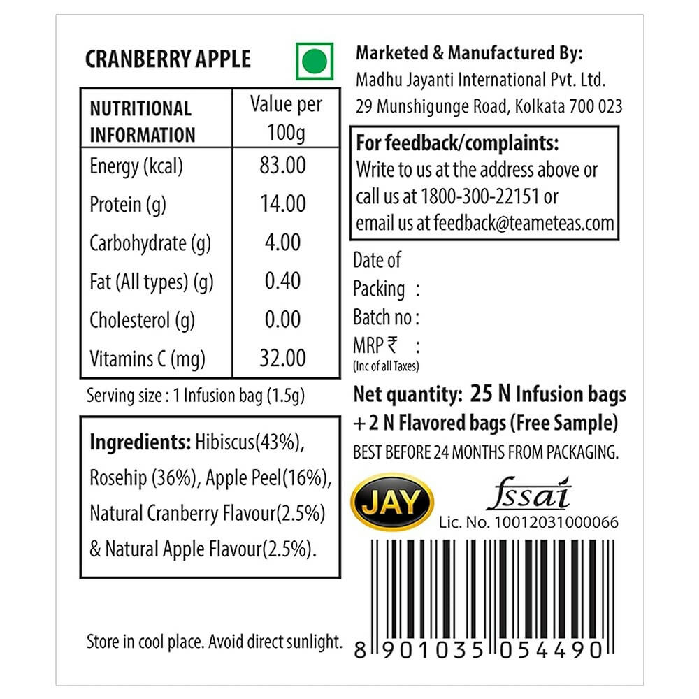TE-A-ME Cranberry Apple Cheer Infusion Tea Bags - Distacart