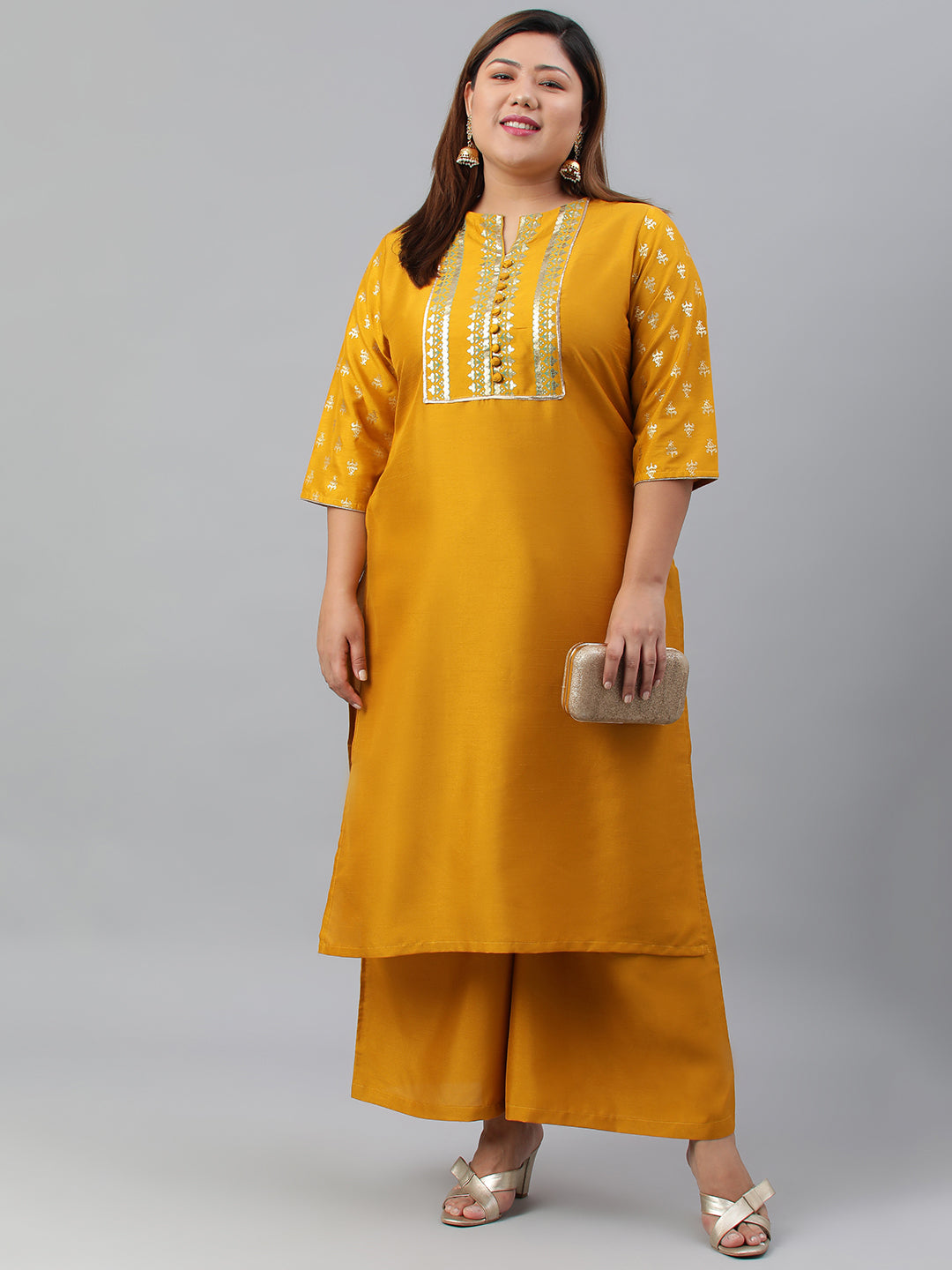 Janasya Women's Mustard Poly Silk Straight Party Kurta Set - Distacart