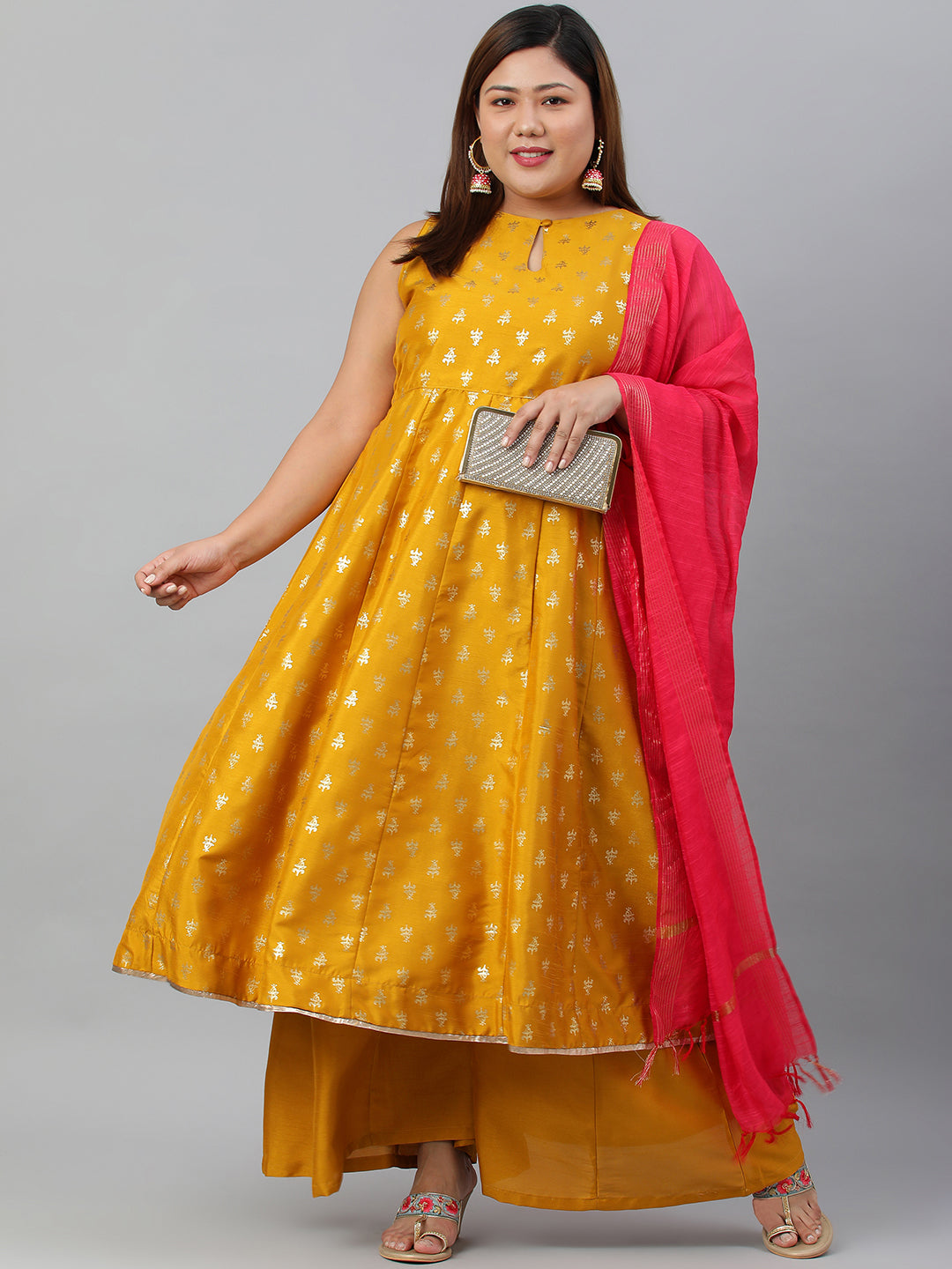 Janasya XL LOVE by Janasya Women's Plus Size Mustard Poly Silk Kurti With Palazzo and Dupatta - Distacart