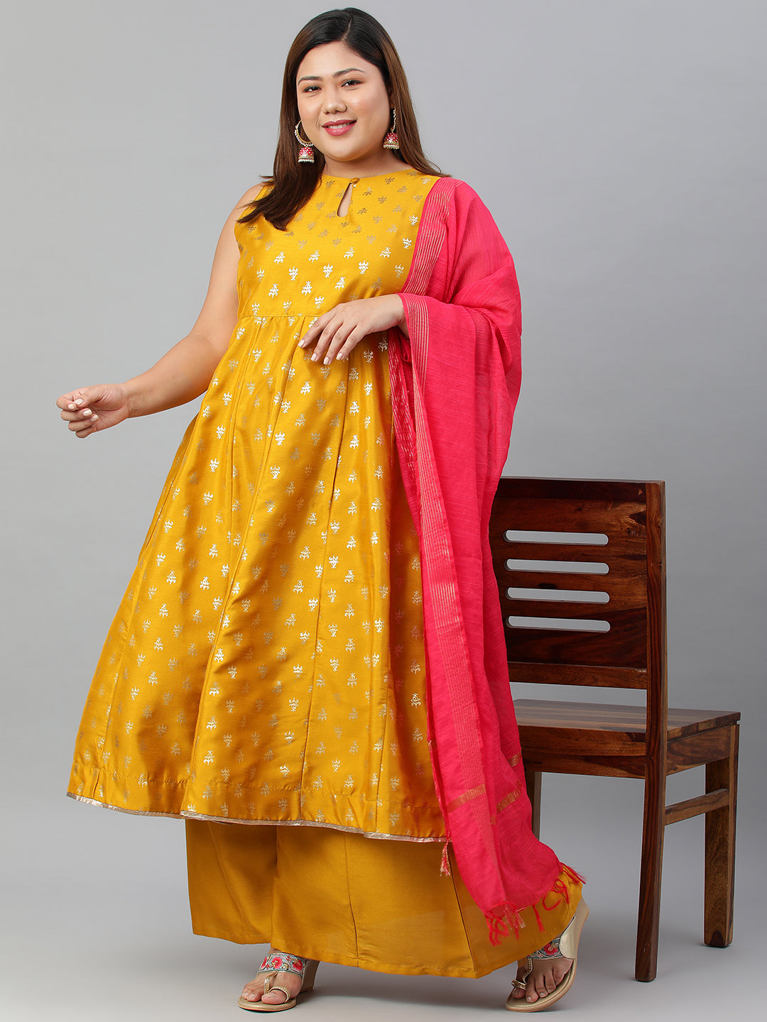 Janasya XL LOVE by Janasya Women's Plus Size Mustard Poly Silk Kurti With Palazzo and Dupatta - Distacart