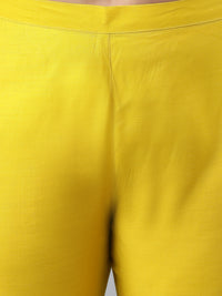 Thumbnail for Janasya XL LOVE by Janasya Women's Plus Size Yellow Poly Silk Kurta With Pant - Distacart