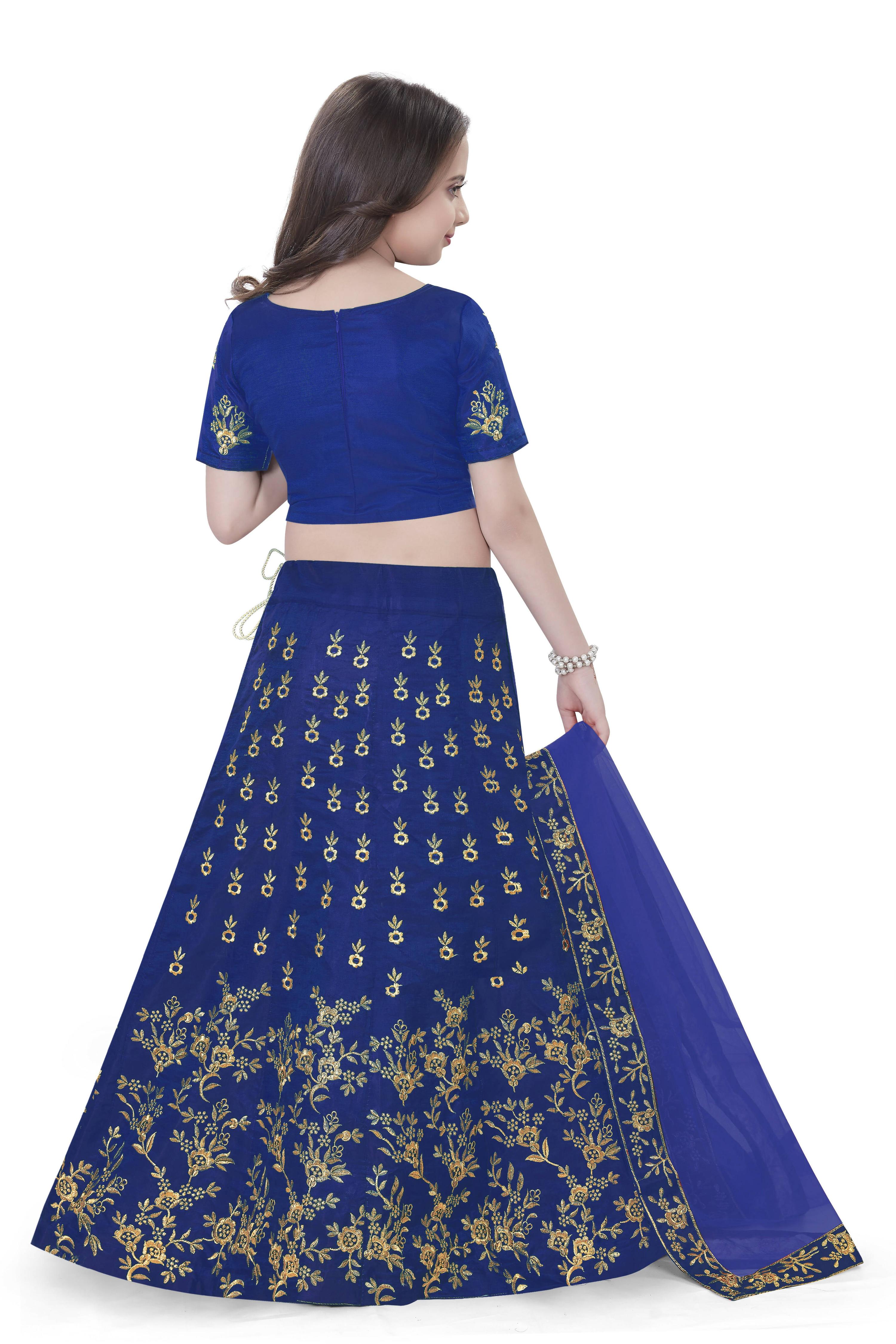 Dwiden Royal Blue Baby Doll Tafetta Sattin Semi-Stitched Girl's Lehenga Choli - Distacart