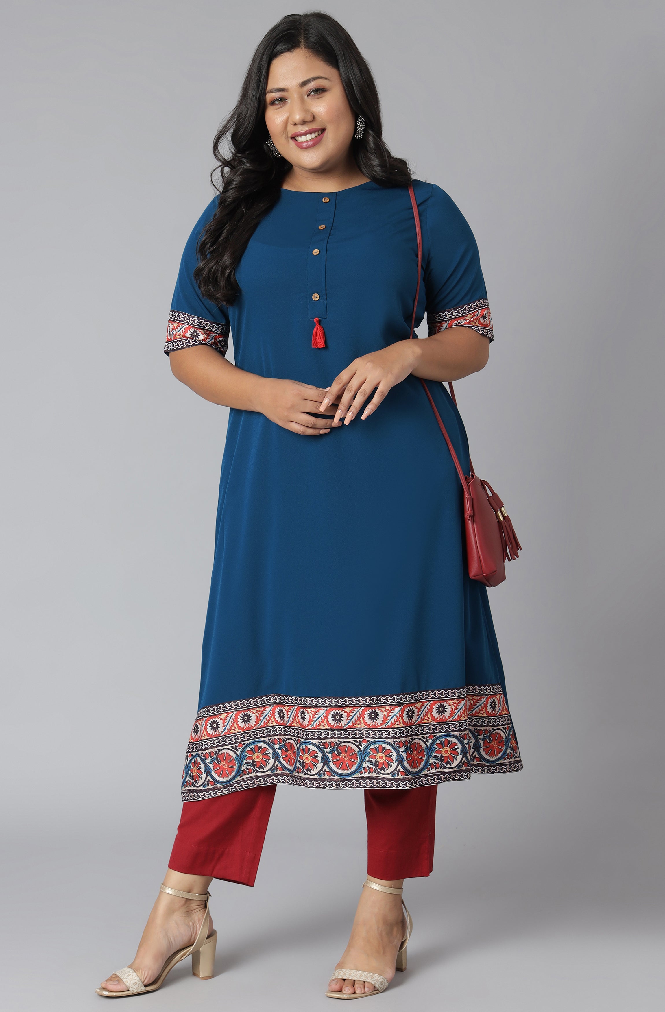 Janasya Women's Teal Poly Crepe Floral Print Casual A-line Kurta - Distacart