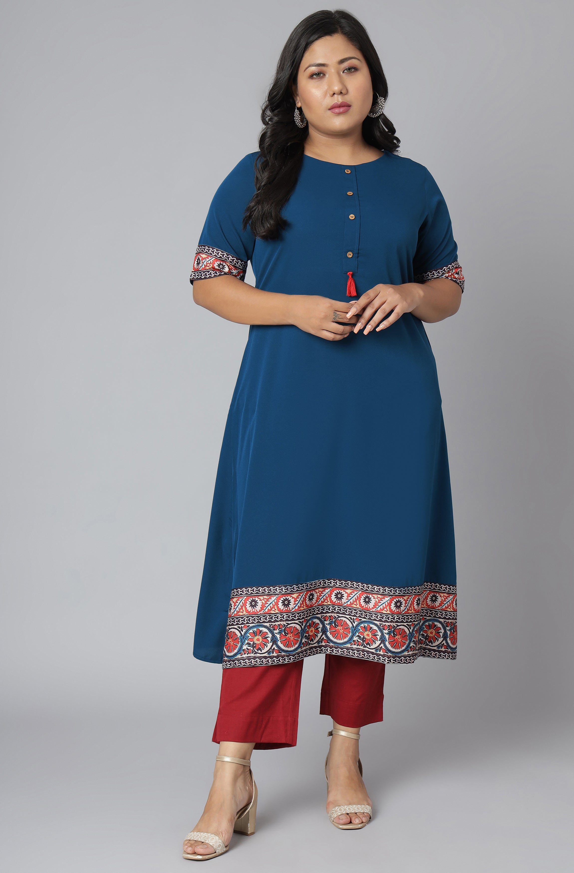 Janasya Women's Teal Poly Crepe Floral Print Casual A-line Kurta - Distacart