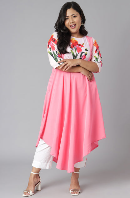 Janasya Women's Pink Poly Crepe Floral Print Casual Flared Kurta - Distacart