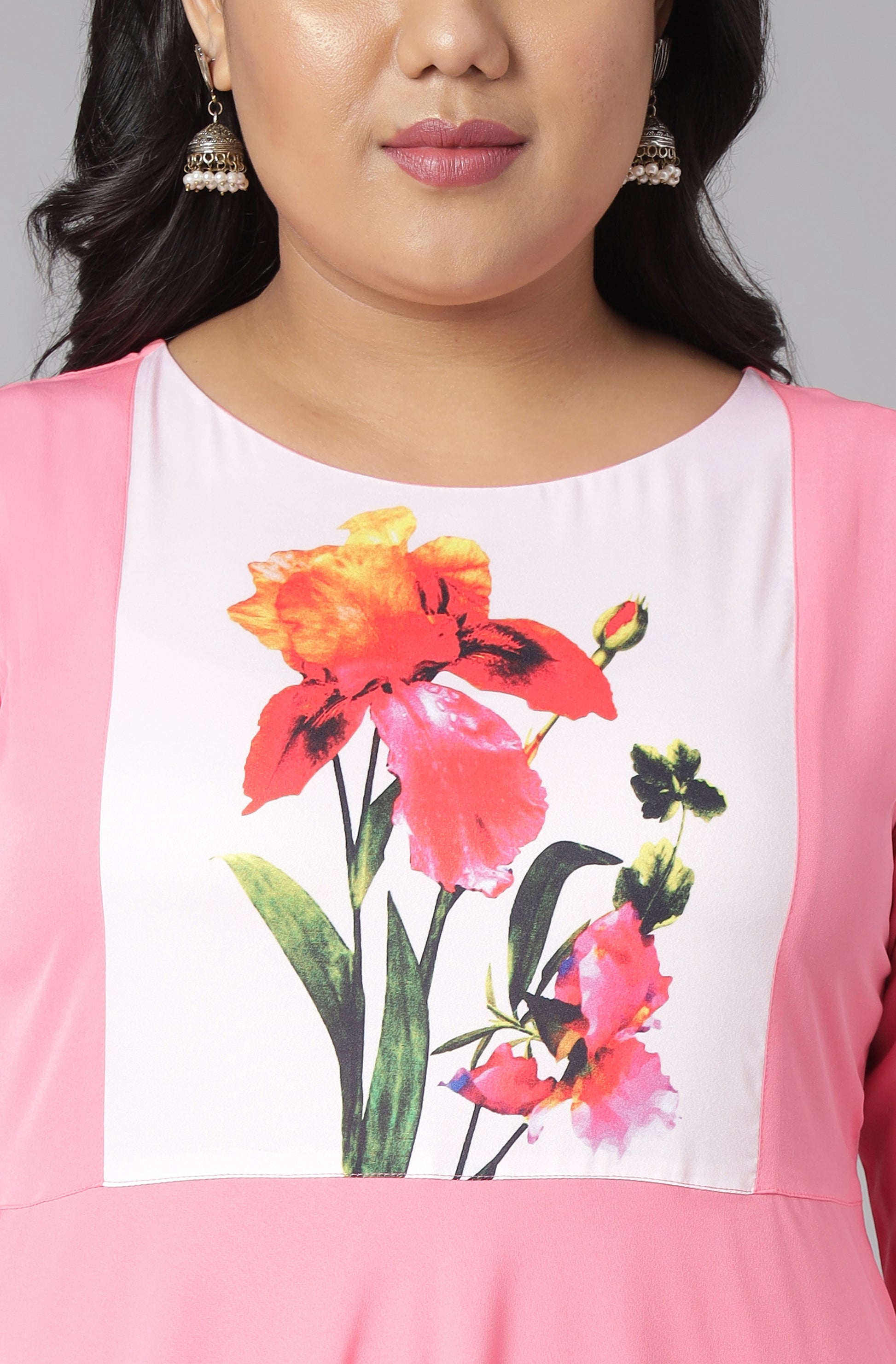 Janasya Women's Pink Poly Crepe Floral Print Casual Flared Kurta - Distacart